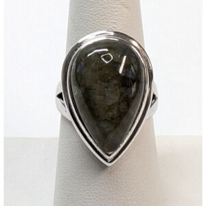 Chapal Zenray NF Sterling Silver Chunky Tear Drop Green Labradorite Ring Sz 8